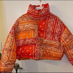 Orange Crop Bomber Jacket